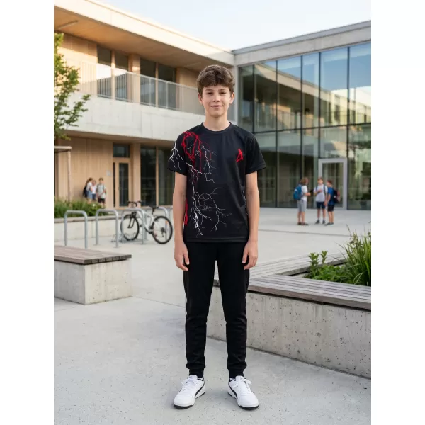  Tricou funcțional premium pentru copii ALTISPORT VOJ/ALK004TR01 NEGRU/ROSU 