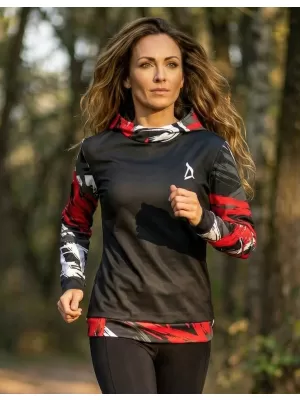 Hanorac funcțional premium pentru femei ALTISPORT VOJ/ALW039MI01 NEGRU/ROSU