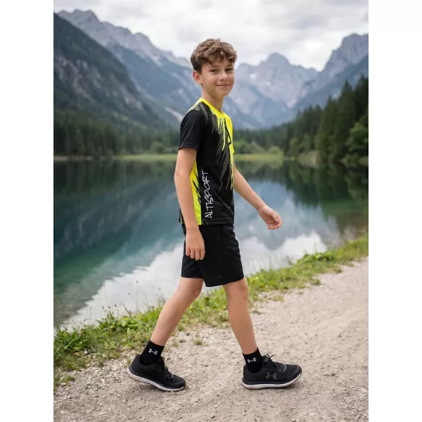  Tricou funcțional premium pentru copii ALTISPORT VOJ/ALK006TR01 NEGRU SI GALBEN 