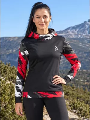 Hanorac funcțional premium pentru femei ALTISPORT VOJ/ALW039MI01 NEGRU/ROSU