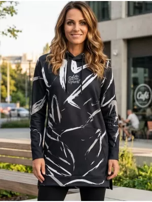 Hanorac prelungit funcțional pentru femei premium ALTISPORT VOJ/ALW049MI03 ALB-NEGRU