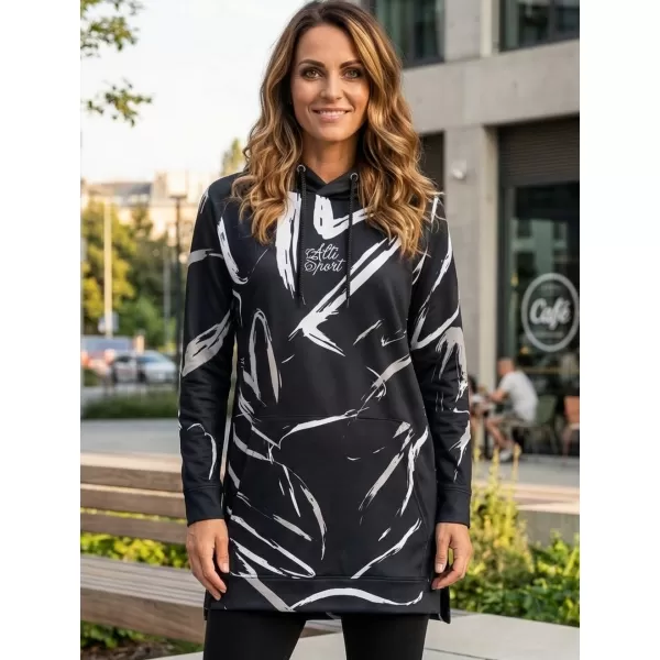  Hanorac prelungit funcțional pentru femei premium ALTISPORT VOJ/ALW049MI03 ALB-NEGRU 