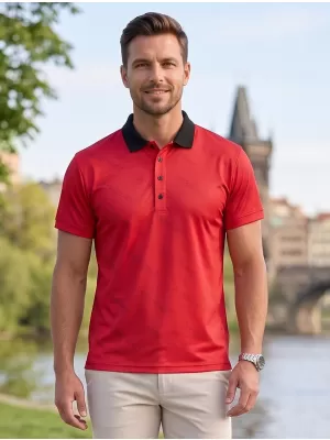 Tricou funcțional pentru bărbați cu guler premium ALTISPORT VOJ/ALM050TR05 ROŞU