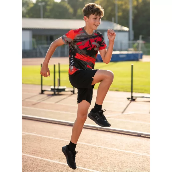  Tricou funcțional premium pentru copii ALTISPORT VOJ/ALK014TR01 NEGRU/ROSU 