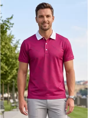Tricou funcțional pentru bărbați cu guler premium ALTISPORT VOJ/ALM050TR05 BURGUNDIA