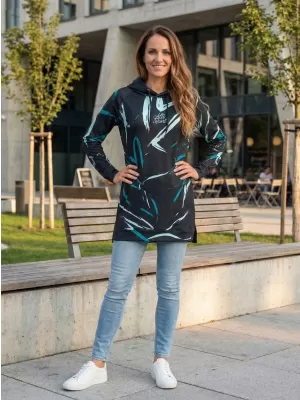 Hanorac prelungit funcțional pentru femei premium ALTISPORT VOJ/ALW049MI03 NEGRU ȘI ALBASTRU