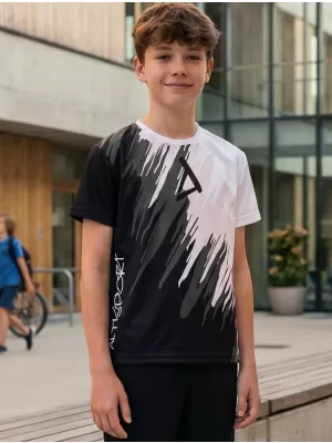 Tricou funcțional premium pentru copii ALTISPORT VOJ/ALK006TR01 ALB-NEGRU
