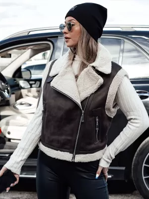 Vestă DSTREET WOOLZIP TY4746 ČERNÁ/KARAMELOVÁ NEGRU/MARO