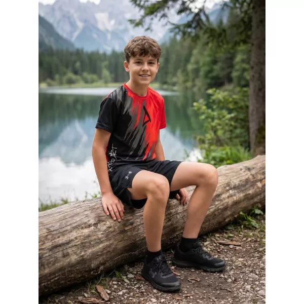  Tricou funcțional premium pentru copii ALTISPORT VOJ/ALK006TR01 NEGRU/ROSU 