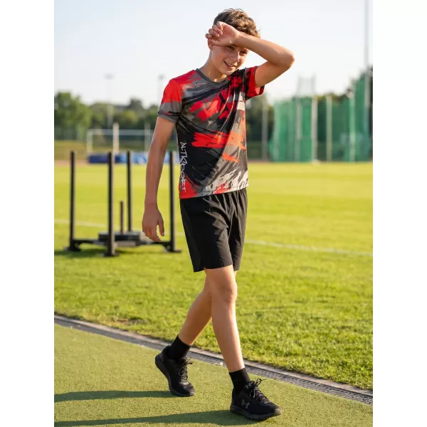  Tricou funcțional premium pentru copii ALTISPORT VOJ/ALK014TR01 NEGRU/ROSU 