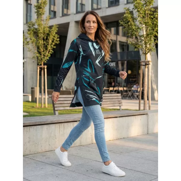  Hanorac prelungit funcțional pentru femei premium ALTISPORT VOJ/ALW049MI03 NEGRU ȘI ALBASTRU 