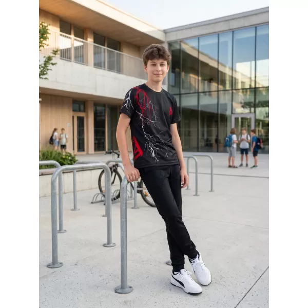  Tricou funcțional premium pentru copii ALTISPORT VOJ/ALK004TR01 NEGRU/ROSU 