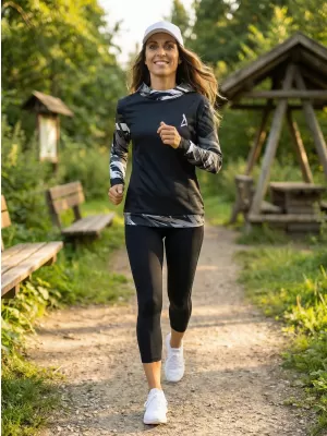 Hanorac funcțional premium pentru femei ALTISPORT VOJ/ALW039MI01 NEGRU/ALB
