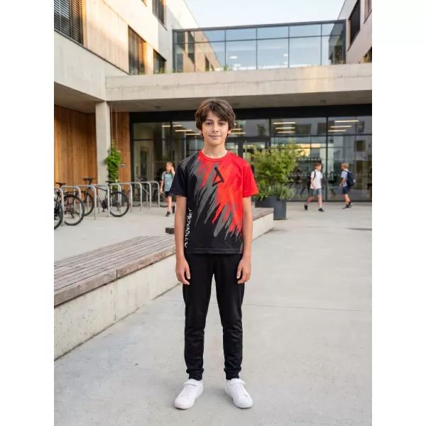  Tricou funcțional premium pentru copii ALTISPORT VOJ/ALK006TR01 NEGRU/ROSU 