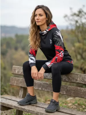 Hanorac funcțional premium pentru femei ALTISPORT VOJ/ALW039MI01 NEGRU/ROSU