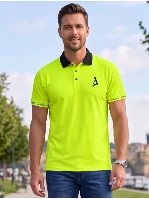 Tricou funcțional pentru bărbați cu guler premium ALTISPORT VOJ/ALM000TR05 GALBEN NEON