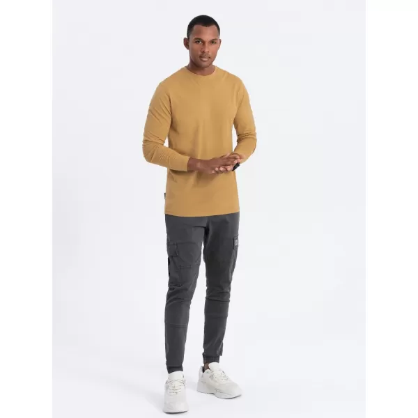  Tricou pentru bărbați cu mânecă lungă OMBRE OM-LSBL-0106 MUŞTAR 