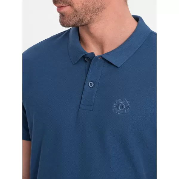  Tricou pentru bărbați cu guler OMBRE S1374 ALBASTRU ÎNCHIS 