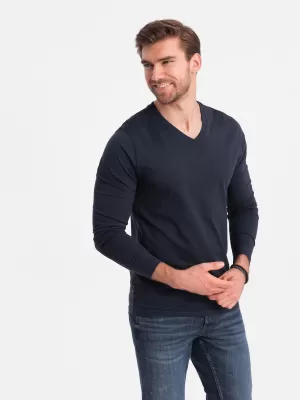 Tricou pentru bărbați cu mânecă lungă OMBRE OM-LSBL-0108 ALBASTRU MARIN