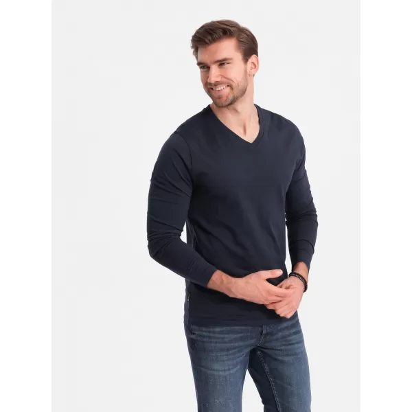 Tricou pentru bărbați cu mânecă lungă OMBRE OM-LSBL-0108 ALBASTRU MARIN 