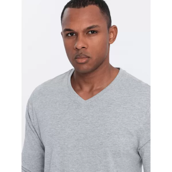  Tricou pentru bărbați cu mânecă lungă OMBRE OM-LSBL-0108 MELANGE GRI 