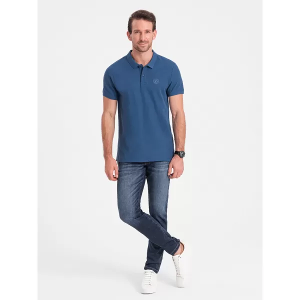  Tricou pentru bărbați cu guler OMBRE S1374 ALBASTRU ÎNCHIS 