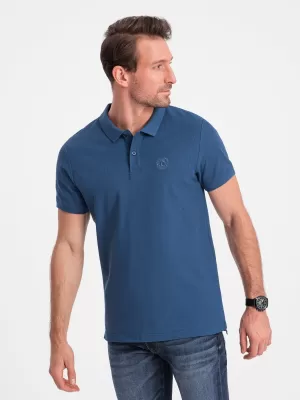 Tricou pentru bărbați cu guler OMBRE S1374 ALBASTRU ÎNCHIS