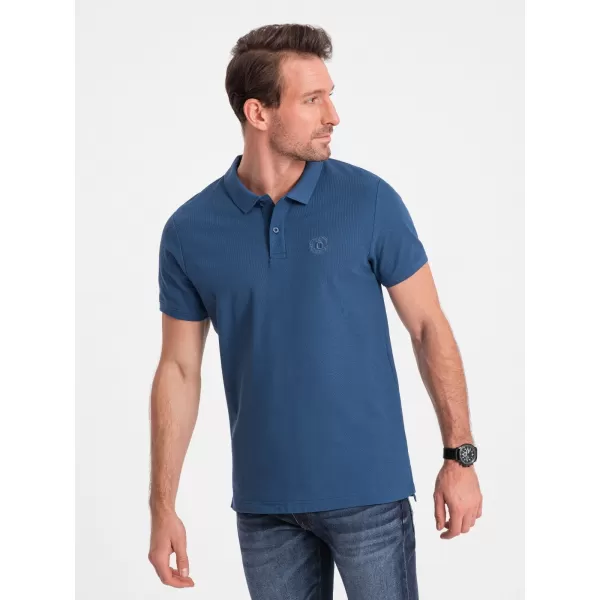  Tricou pentru bărbați cu guler OMBRE S1374 ALBASTRU ÎNCHIS 