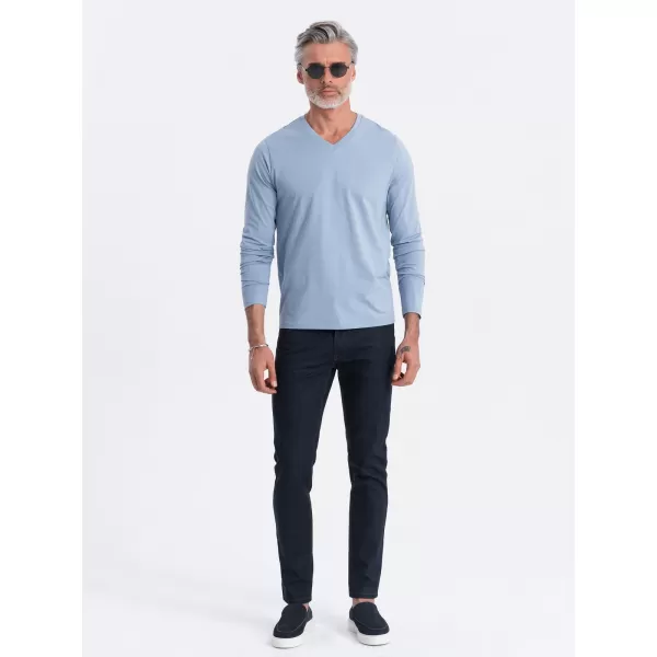  Tricou pentru bărbați cu mânecă lungă OMBRE OM-LSBL-0108 DENIM ALBASTRU 