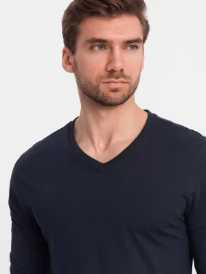 Tricou pentru bărbați cu mânecă lungă OMBRE OM-LSBL-0108 ALBASTRU MARIN