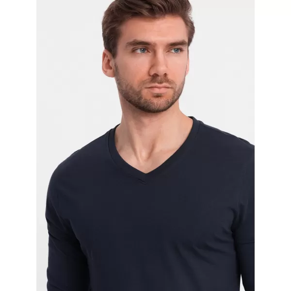  Tricou pentru bărbați cu mânecă lungă OMBRE OM-LSBL-0108 ALBASTRU MARIN 