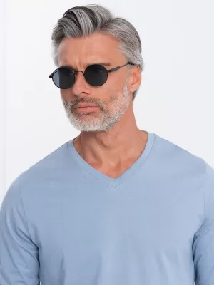 Tricou pentru bărbați cu mânecă lungă OMBRE OM-LSBL-0108 DENIM ALBASTRU