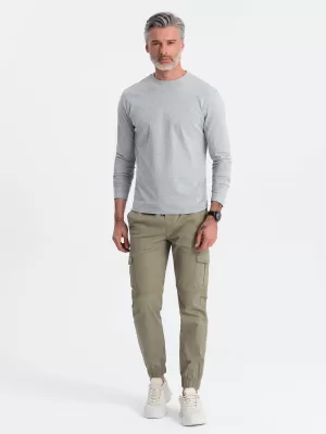 Tricou pentru bărbați cu mânecă lungă OMBRE OM-LSBL-0106 MELANGE GRI