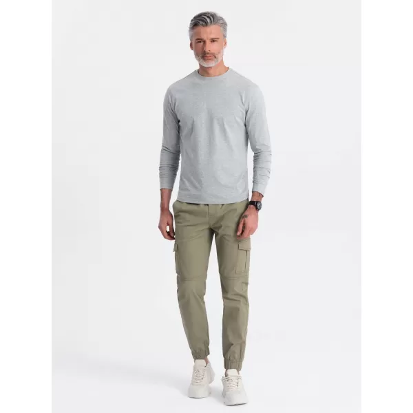  Tricou pentru bărbați cu mânecă lungă OMBRE OM-LSBL-0106 MELANGE GRI 
