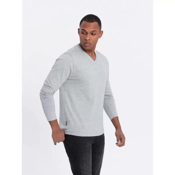  Tricou pentru bărbați cu mânecă lungă OMBRE OM-LSBL-0108 MELANGE GRI 