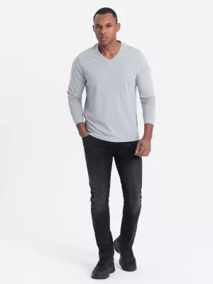 Tricou pentru bărbați cu mânecă lungă OMBRE OM-LSBL-0108 MELANGE GRI