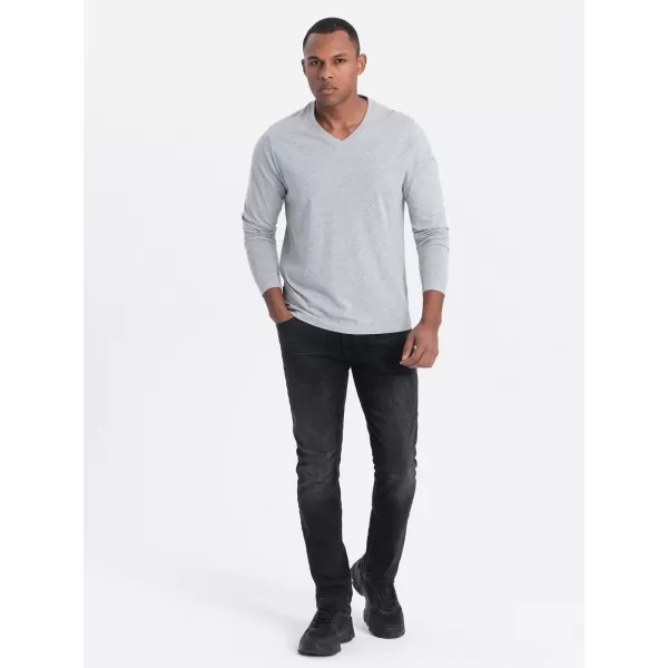  Tricou pentru bărbați cu mânecă lungă OMBRE OM-LSBL-0108 MELANGE GRI 