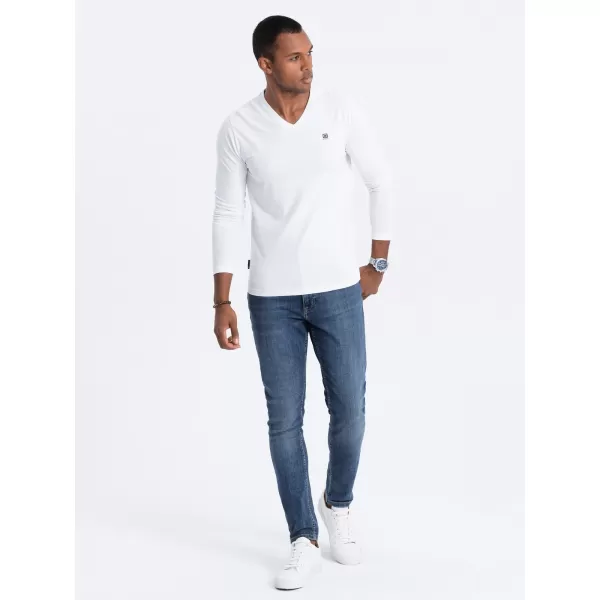  Tricou pentru bărbați cu mânecă lungă OMBRE OM-LSCL-0110 ALB 