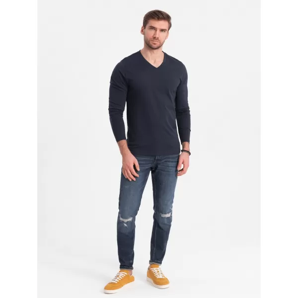  Tricou pentru bărbați cu mânecă lungă OMBRE OM-LSBL-0108 ALBASTRU MARIN 