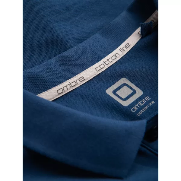 Tricou pentru bărbați cu guler OMBRE S1374 ALBASTRU ÎNCHIS 