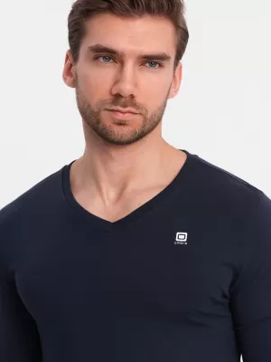 Tricou pentru bărbați cu mânecă lungă OMBRE OM-LSCL-0110 ALBASTRU MARIN