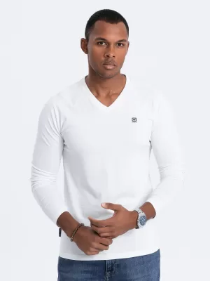 Tricou pentru bărbați cu mânecă lungă OMBRE OM-LSCL-0110 ALB
