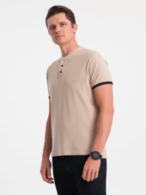 Mens t -thirt cu guler OMBRE OM-TSCT-0156 BEJ