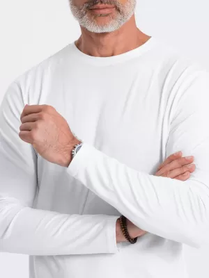 Tricou pentru bărbați cu mânecă lungă OMBRE OM-LSBL-0106 ALB