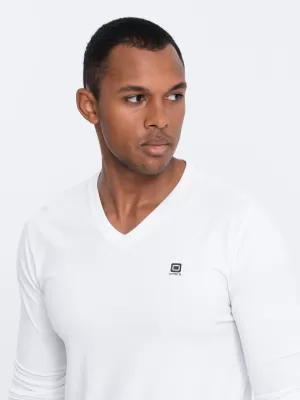 Tricou pentru bărbați cu mânecă lungă OMBRE OM-LSCL-0110 ALB