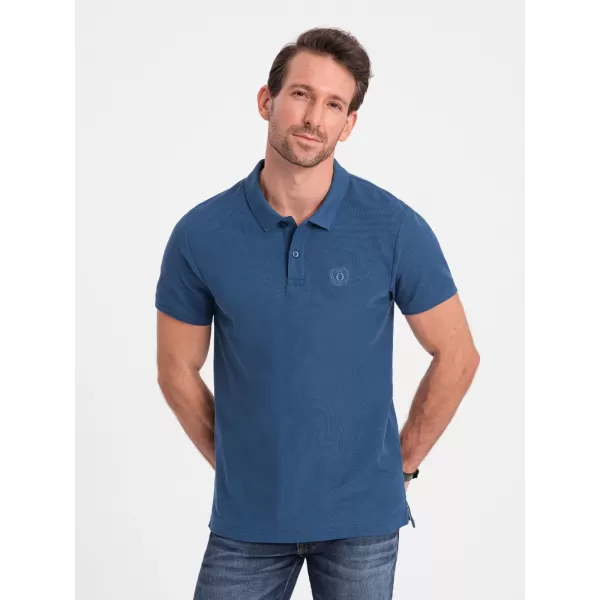  Tricou pentru bărbați cu guler OMBRE S1374 ALBASTRU ÎNCHIS 