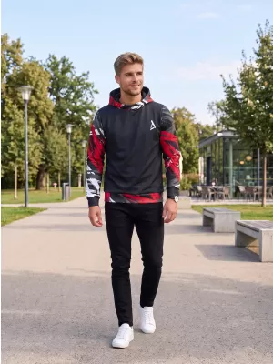 Hanorac funcțional premium pentru bărbați ALTISPORT VOJ/ALM039MI01 NEGRU ȘI ROȘU