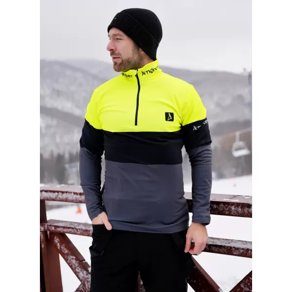  Premium cu hanorac termo funcțional pentru bărbați ALTISPORT VOJ/ALM051TER03 NEON GALBEN/GRI 
