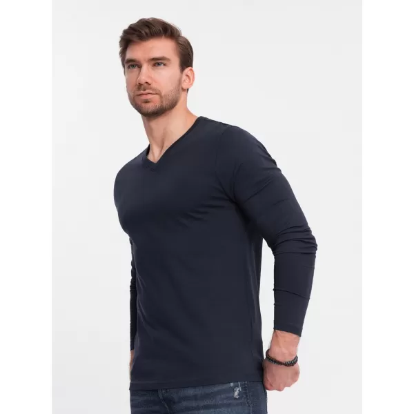  Tricou pentru bărbați cu mânecă lungă OMBRE OM-LSBL-0108 ALBASTRU MARIN 
