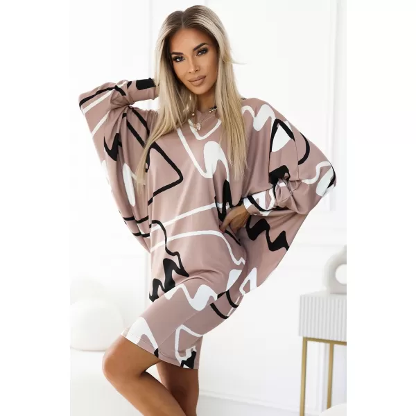  Rochie NUMOCO A402-8 BEJ CU UN MODEL NEGRU 